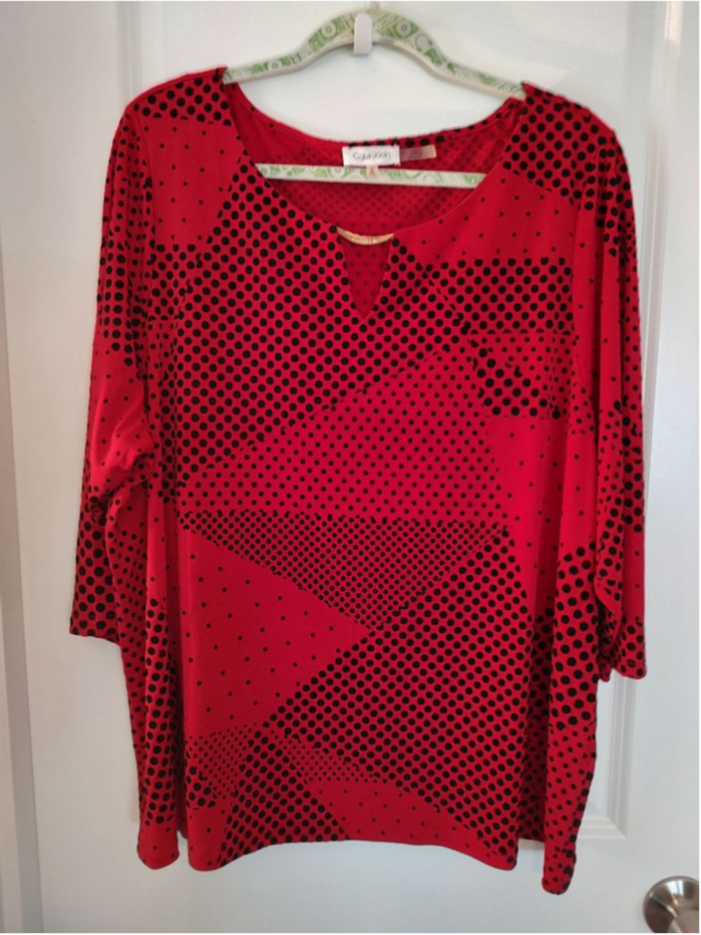 Women's Calvin Klein Red Black Polka Dot Tunic Top 2X